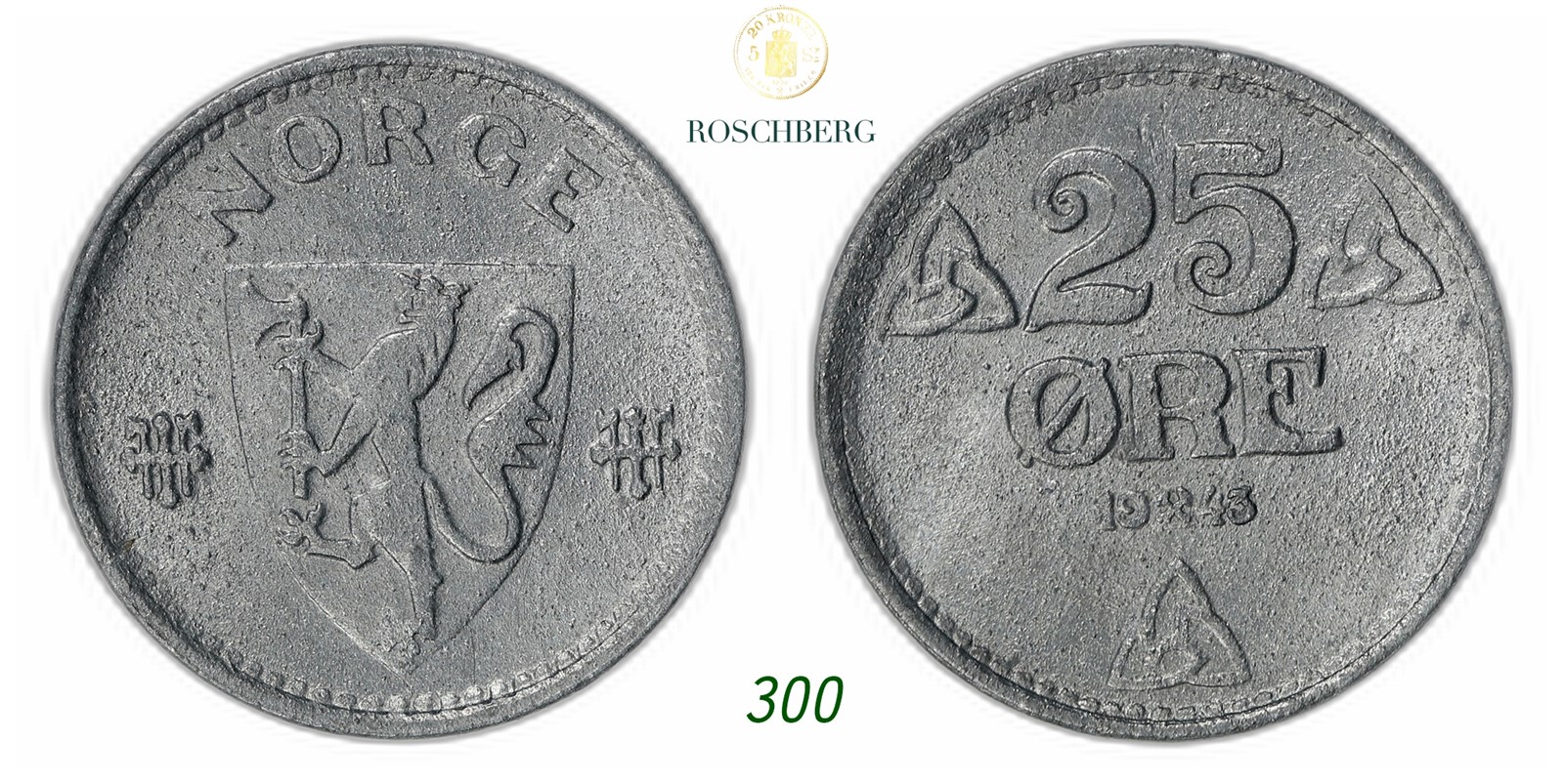 NORWAY. Occupation. 25 Øre 1943.