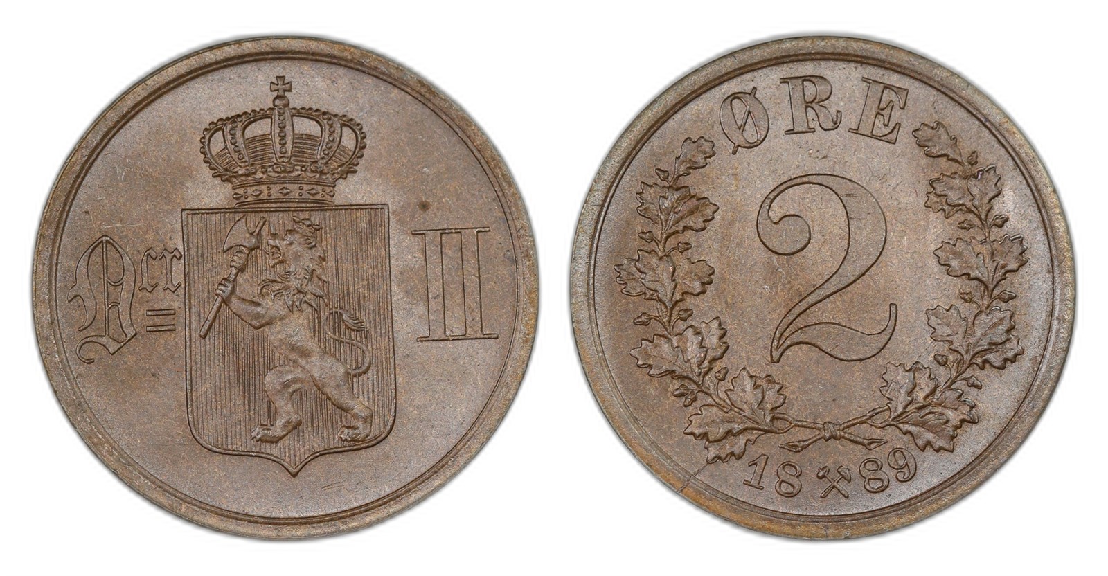 Norway. Oscar II. 2 Øre 1889. Kv 0.