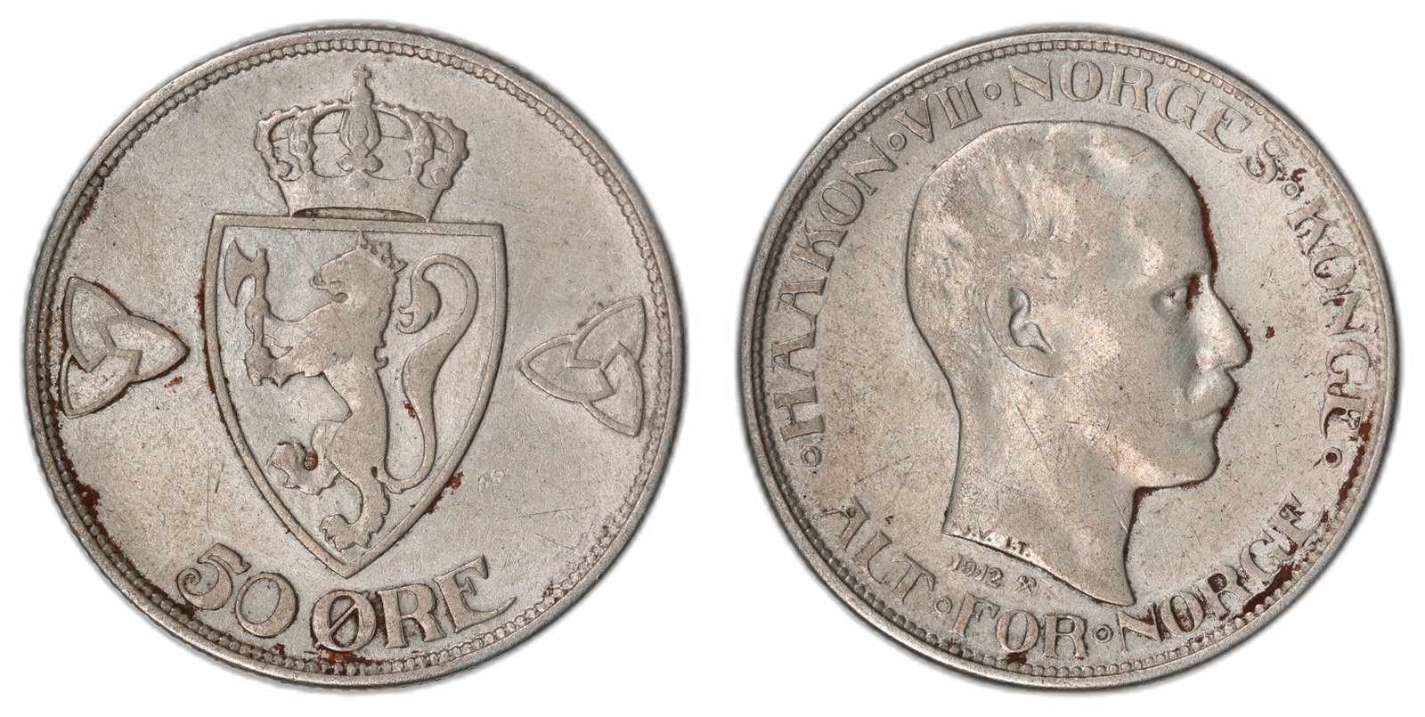 NORWAY. Haakon VII. 50 Øre. 1912. Kv 1 (VF).