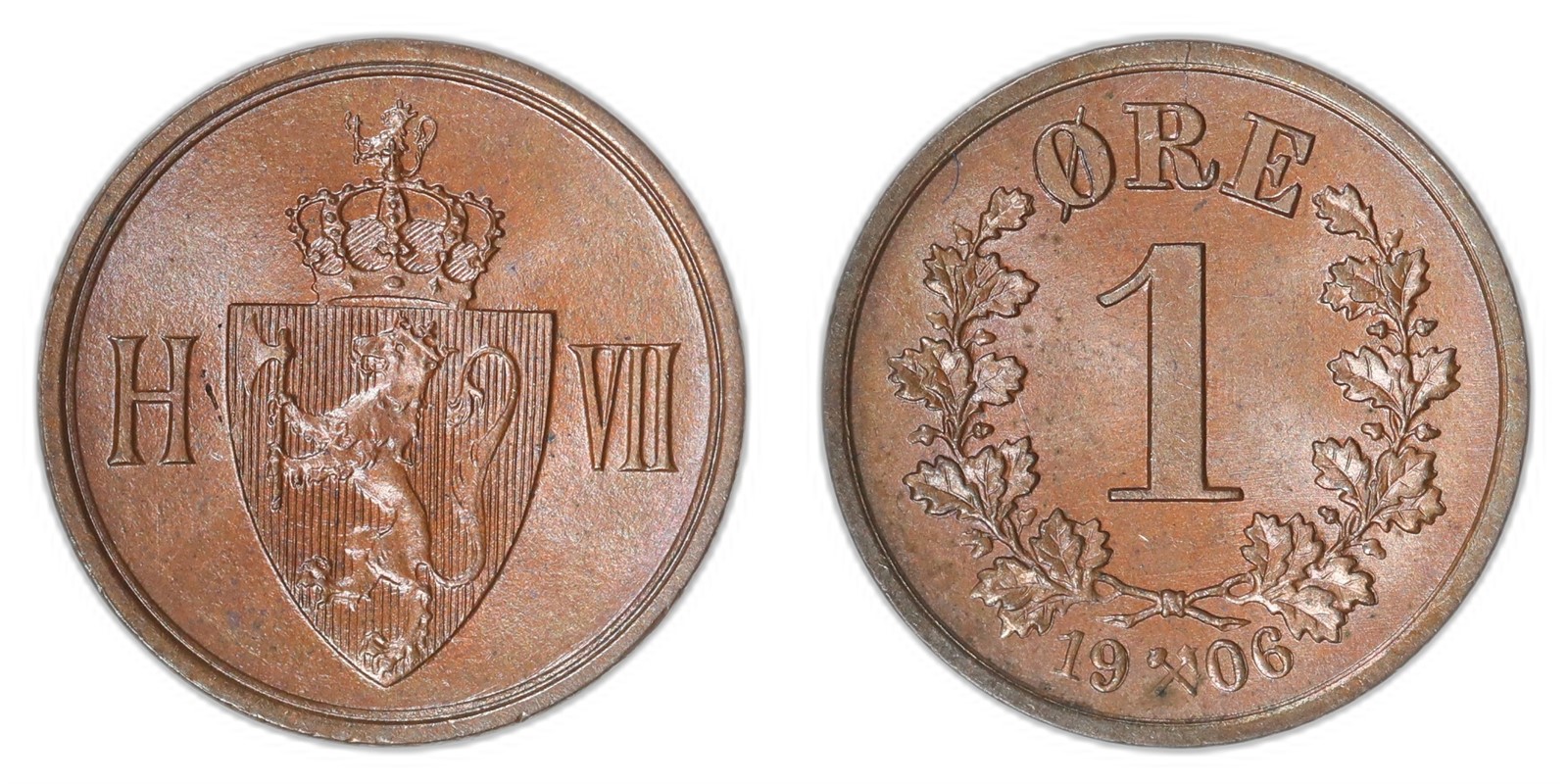 NORWAY. Haakon VII. 1 Øre. 1906. Kv 0 (UNC).