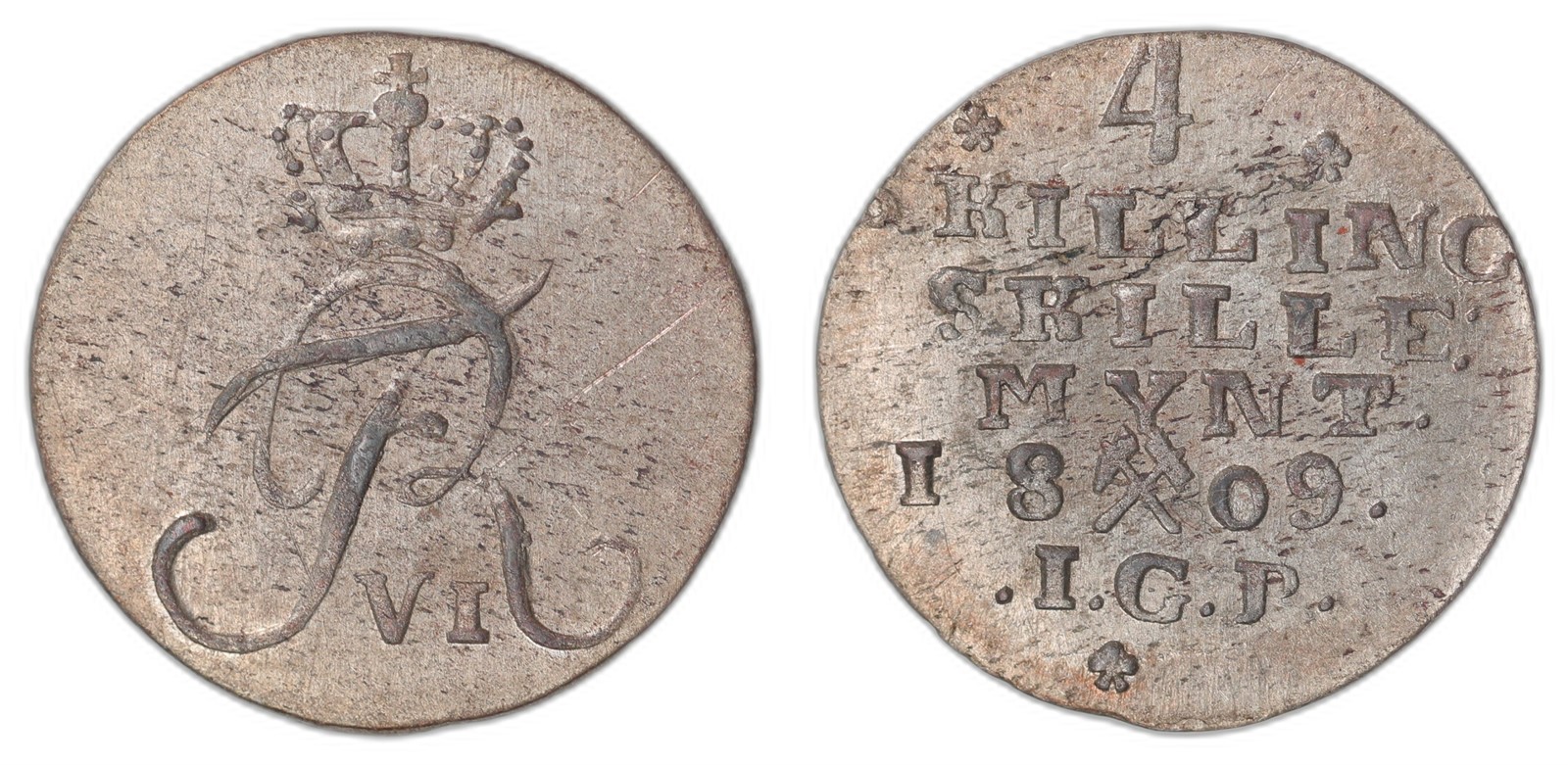 NORWAY. Fredrik VI. 4 Skilling 1809 Kv 0/01 (UNC).