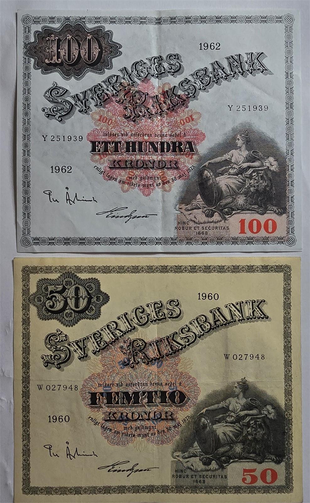 SWEDEN. 50 & 100 Kroner 1960 & 1962. VF.