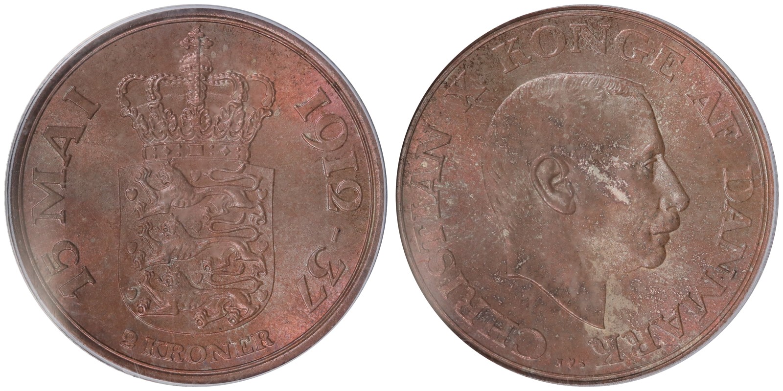 DENMARK. Christian X. 2 Kroner. 1937-NS. PCGS MS66.