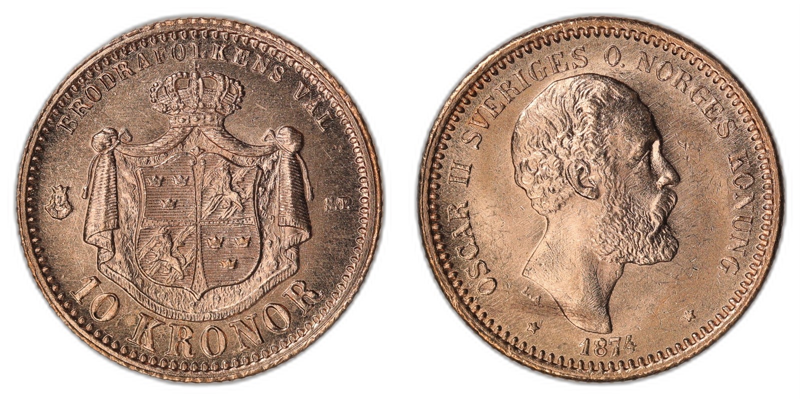 SWEDEN. Oscar II. 10 Kronor. 1874-EB ST. 0 (UNC).