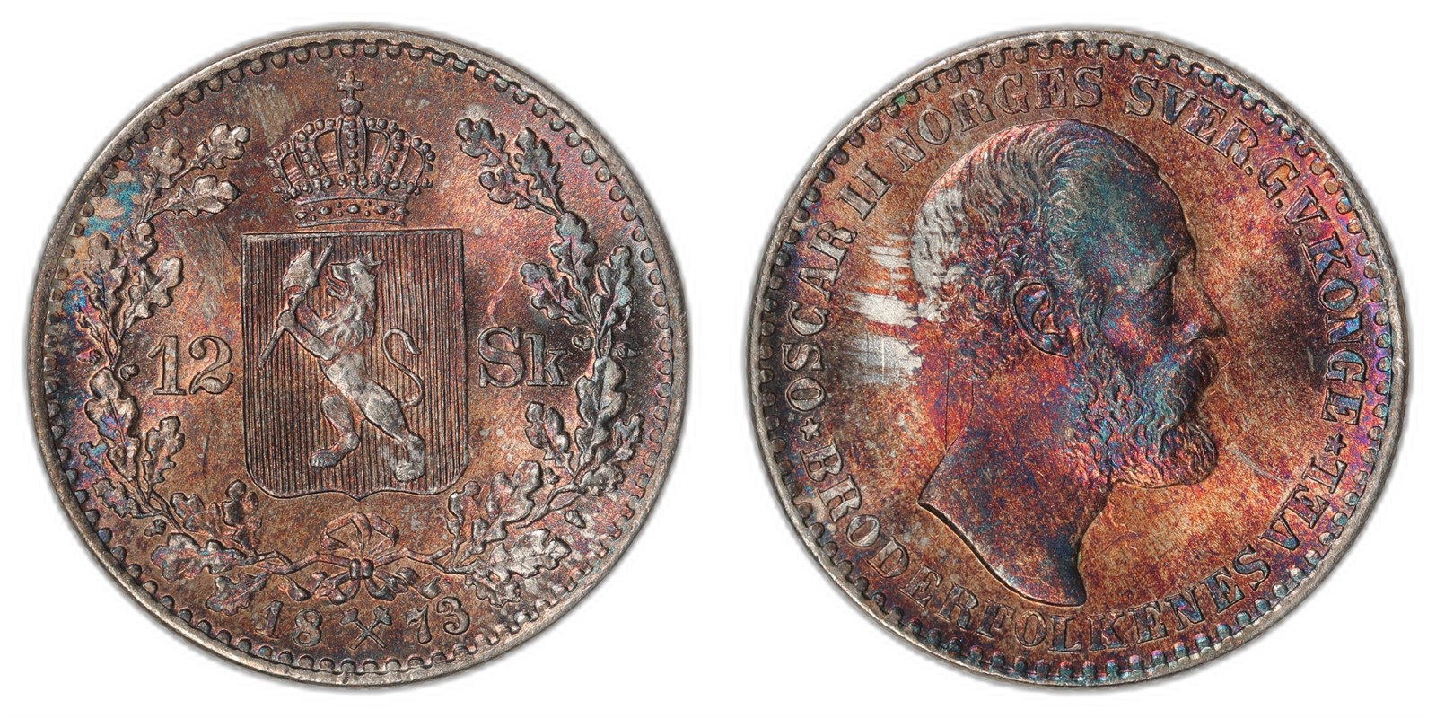 NORWAY. Oscar II. 12 Skilling 1873. Kv 0 (UNC).