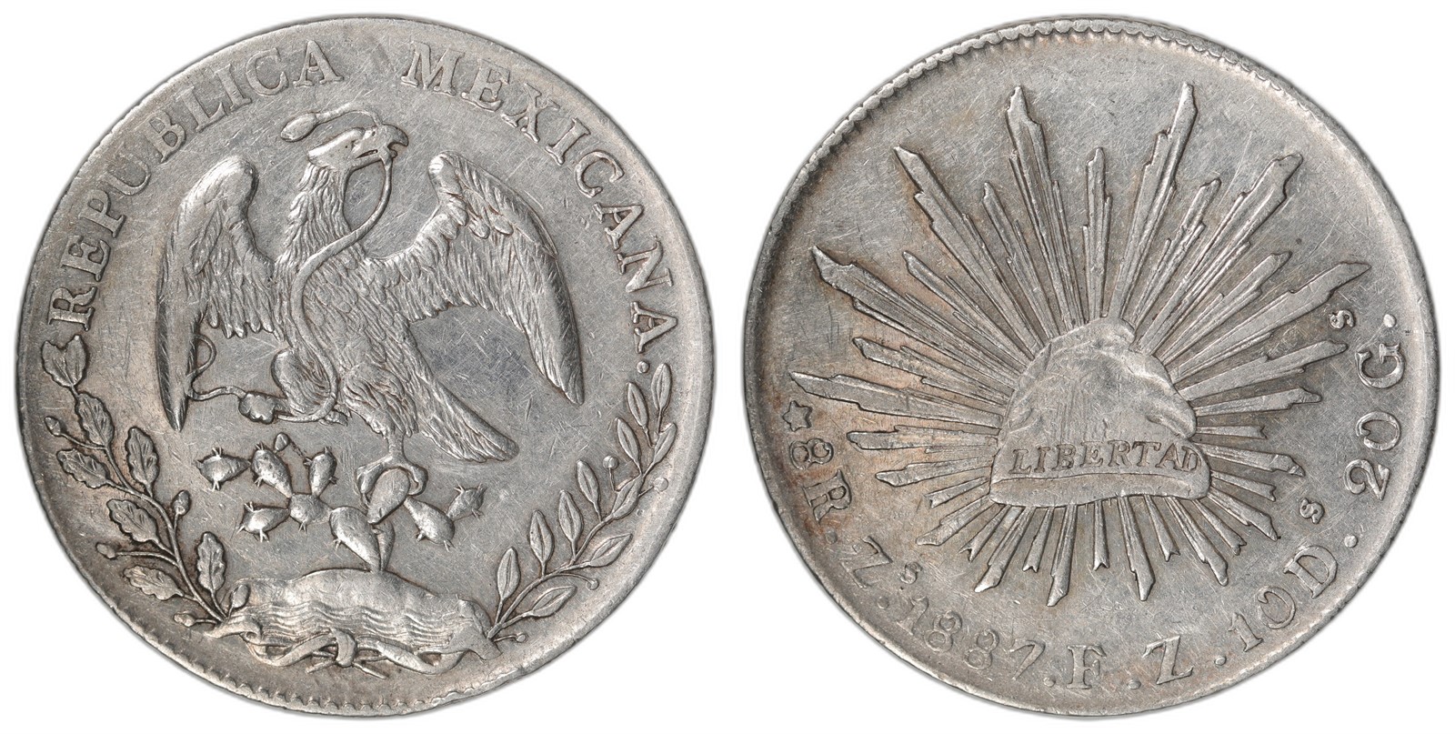 MEXICO. Republic. 8 Reales. 1887-Zs FZ. AU.