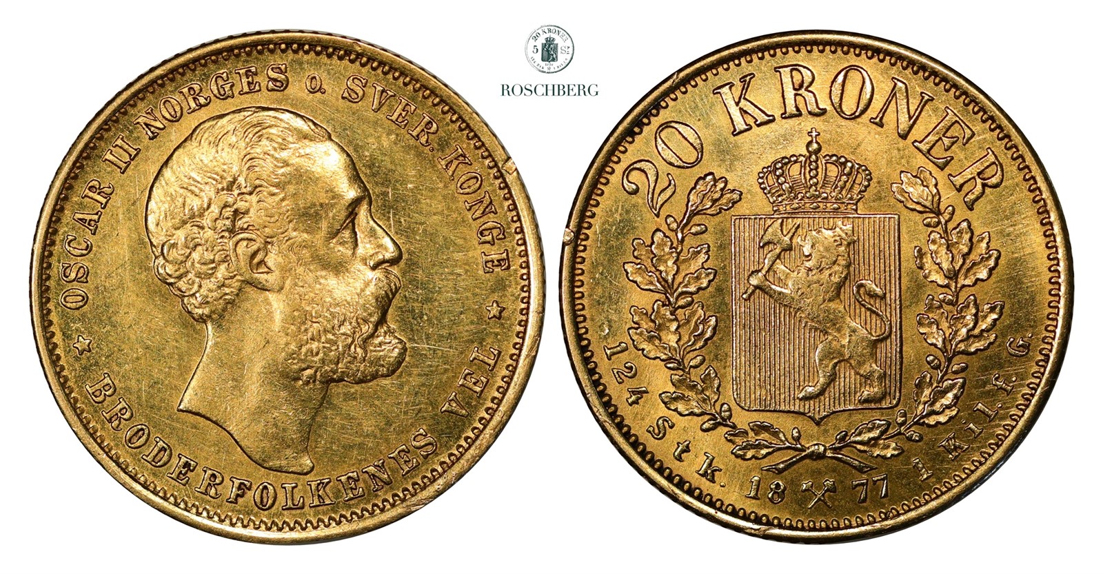 20 Kroner 1877 Kv 01, filemerke på kant