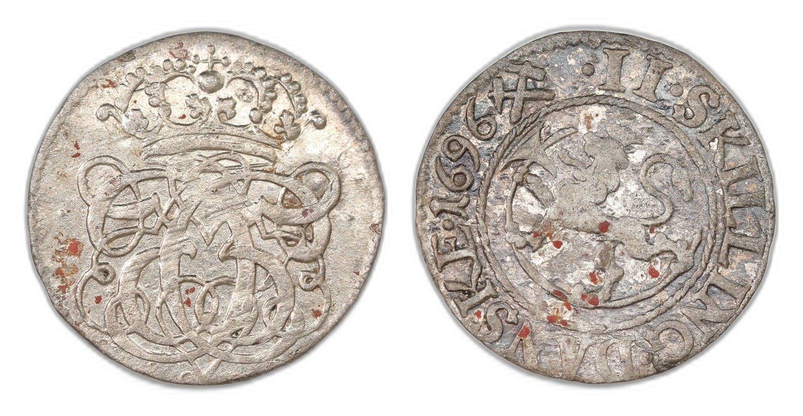 Norway. Christian V. 2 Skilling 1696. Kv 01.