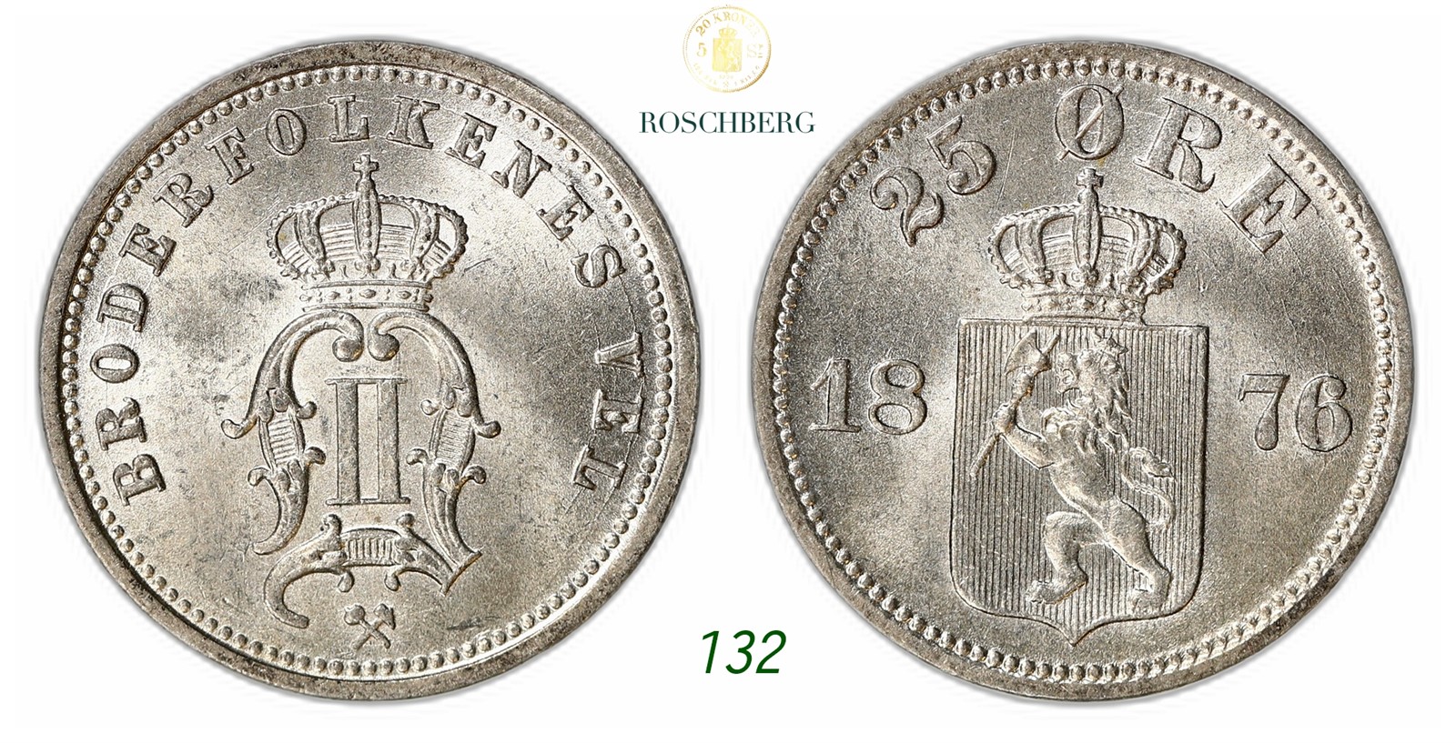 NORWAY. Oscar II. 25 Øre 1876.