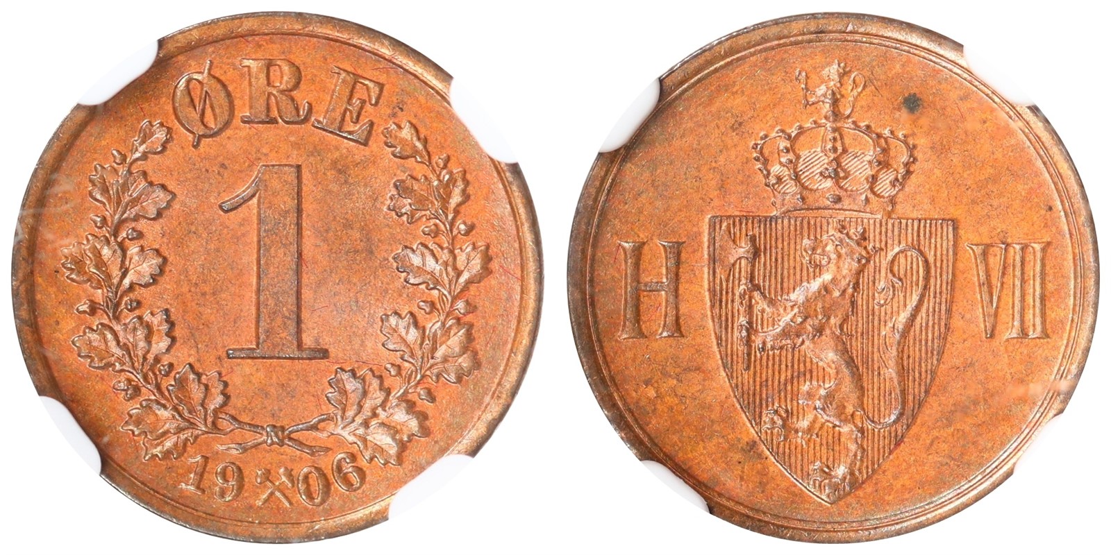 NORWAY. Haakon VII. 1 Øre 1906. NGC MS64RB.