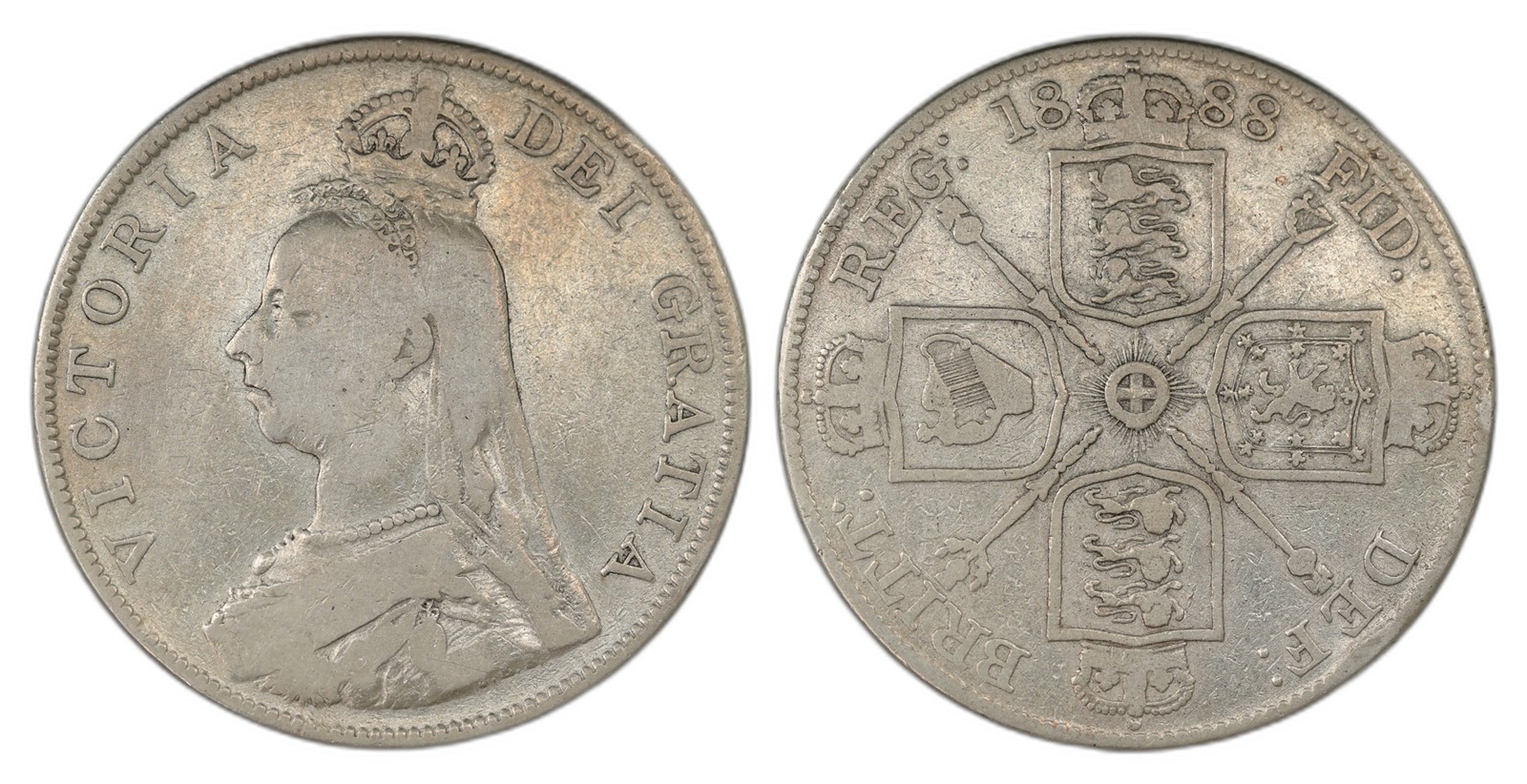 Great Britain. Victoria. Double Florin 1888- Inverted 1. Kv VF.
