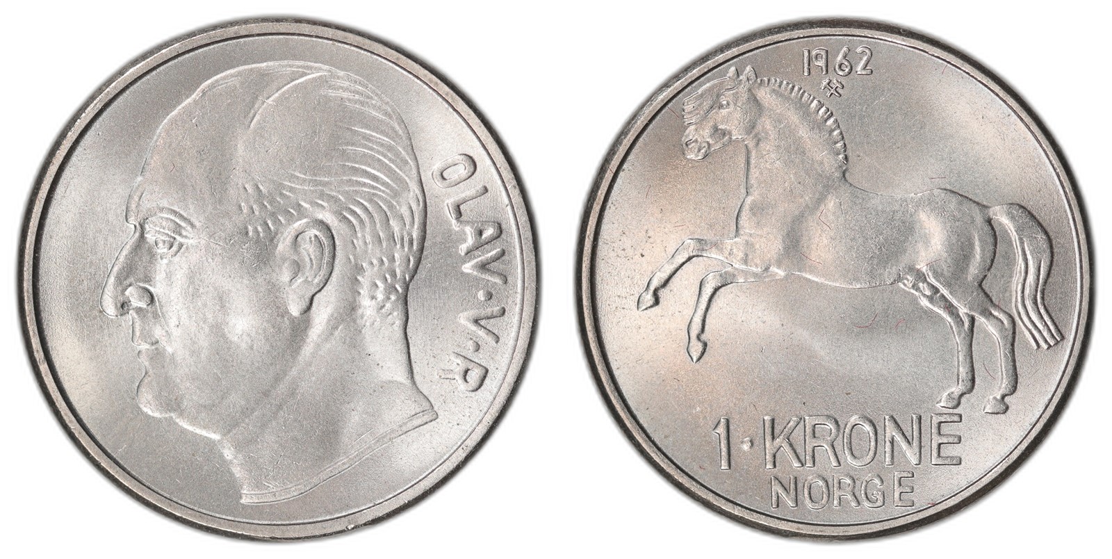 NORWAY. Olav V. 1 Krone. 1962. Kv 0 (UNC).