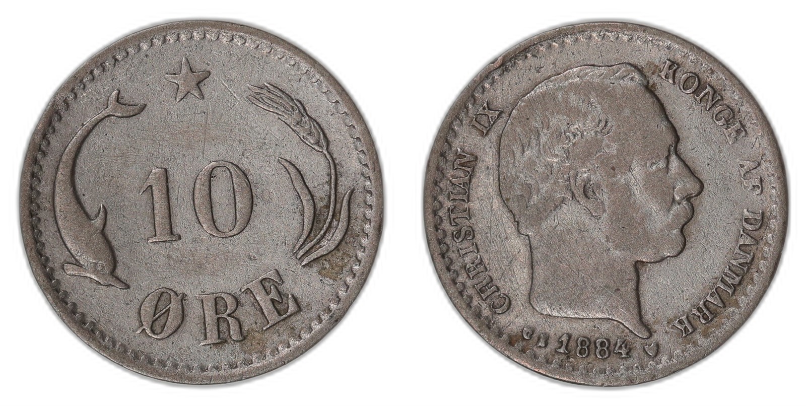 DENMARK. Christian IX. 10 Øre. 1884. Kv 1 (VF).