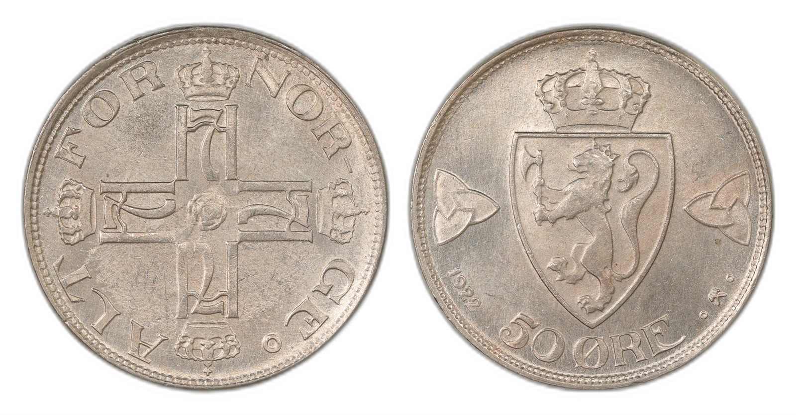 Norway. Haakon VII. 50 Øre 1922-No Hole. Kv 0.