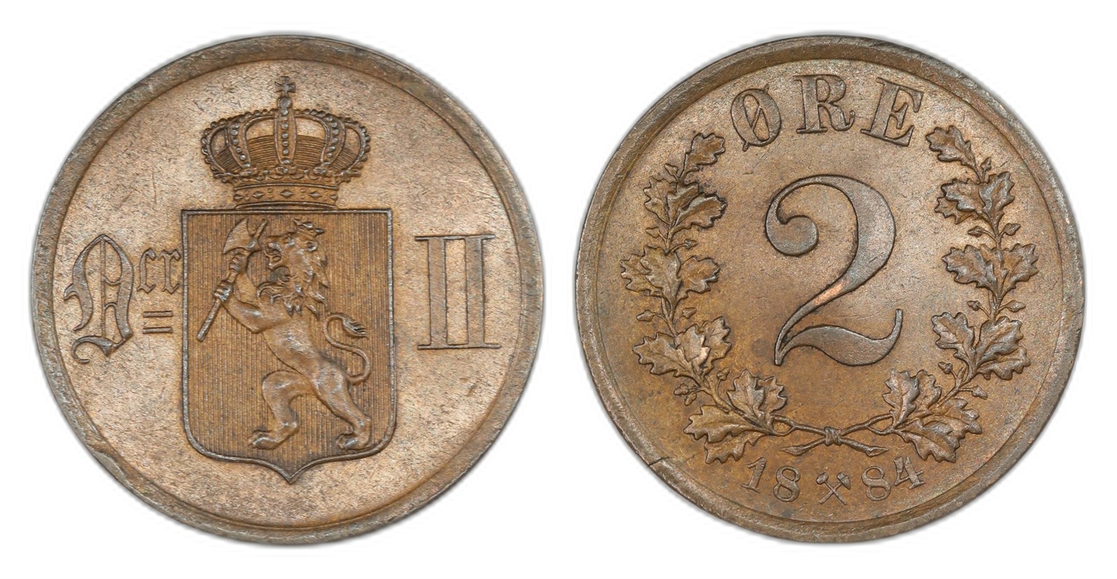 Norway. Oscar II. 2 Øre 1884. Kv 0/01.