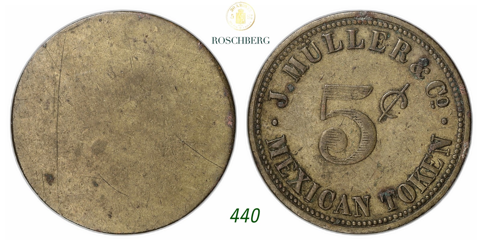 DENMARK, Danish West Indies. J. Muller & Co. 5 Cent Token ND.