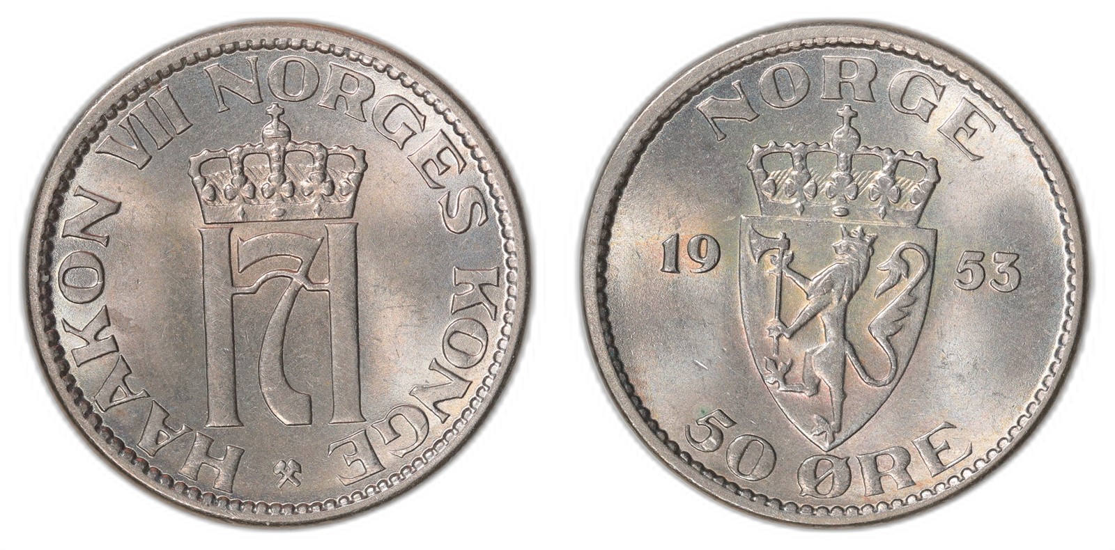 NORWAY. Haakon VII. 50 Øre. 1953. Kv 0 (UNC).