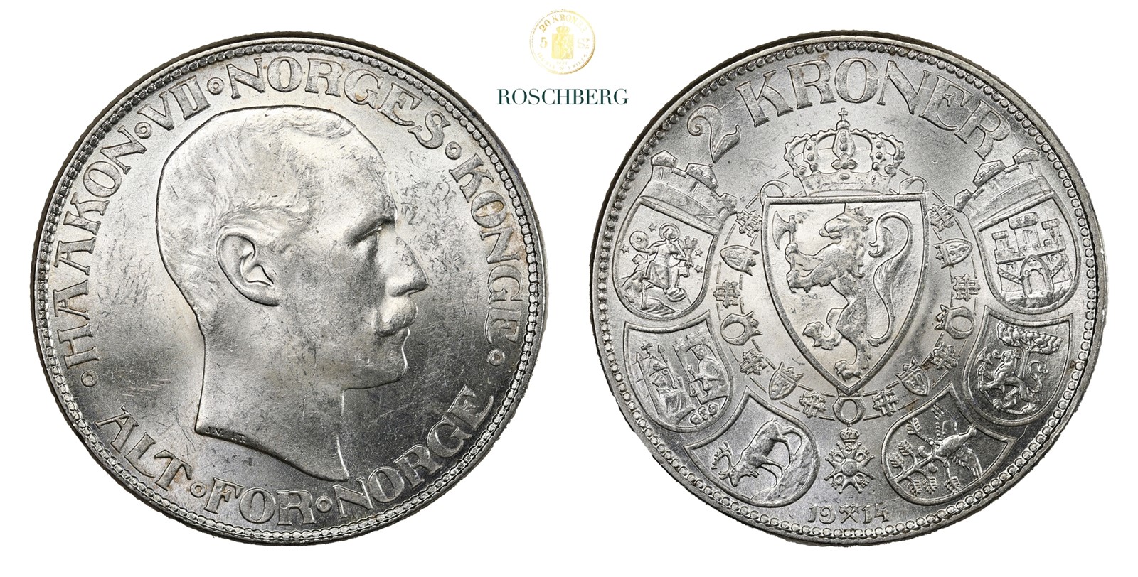 Norge 2 Kroner 1914 Kv 0/01