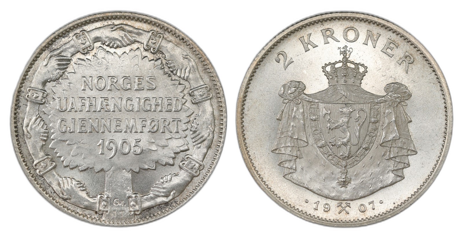 Norway. Haakon VII. 2 Kroner 1907- Independence. Kv 0.