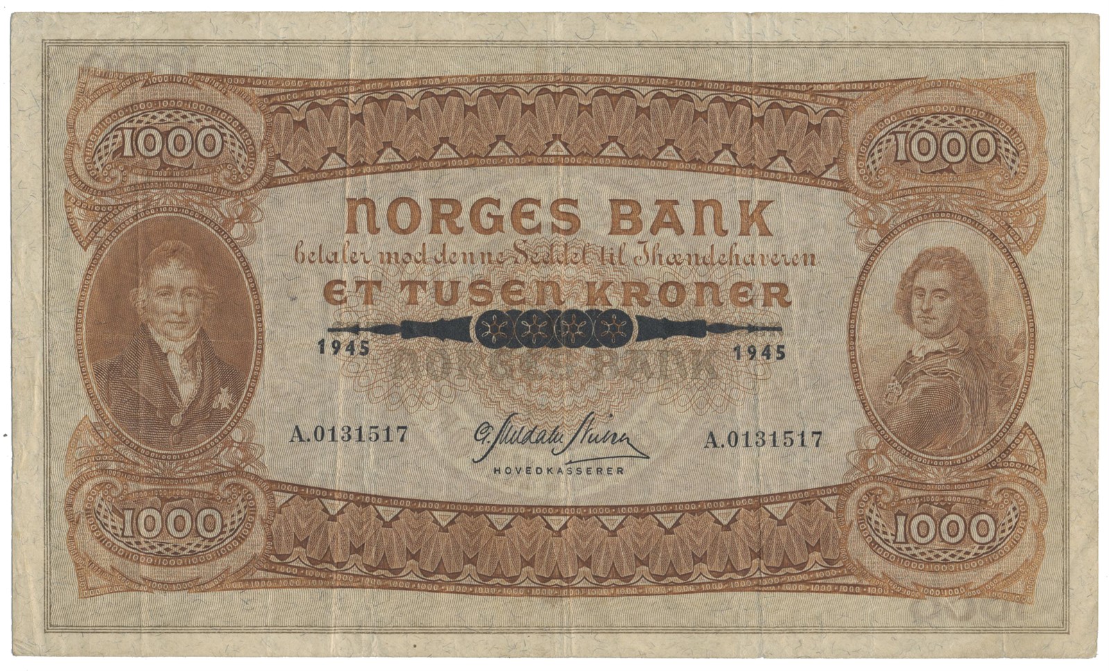 1000 Kroner 1945 A Kv 1/1- (VF)