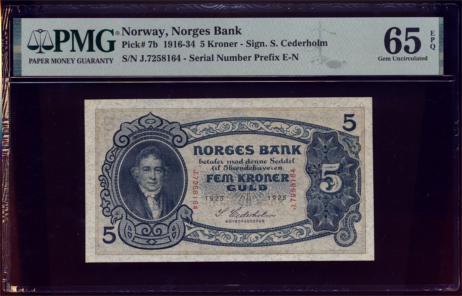 5 Kroner 1925-J. PMG 65EPQ.