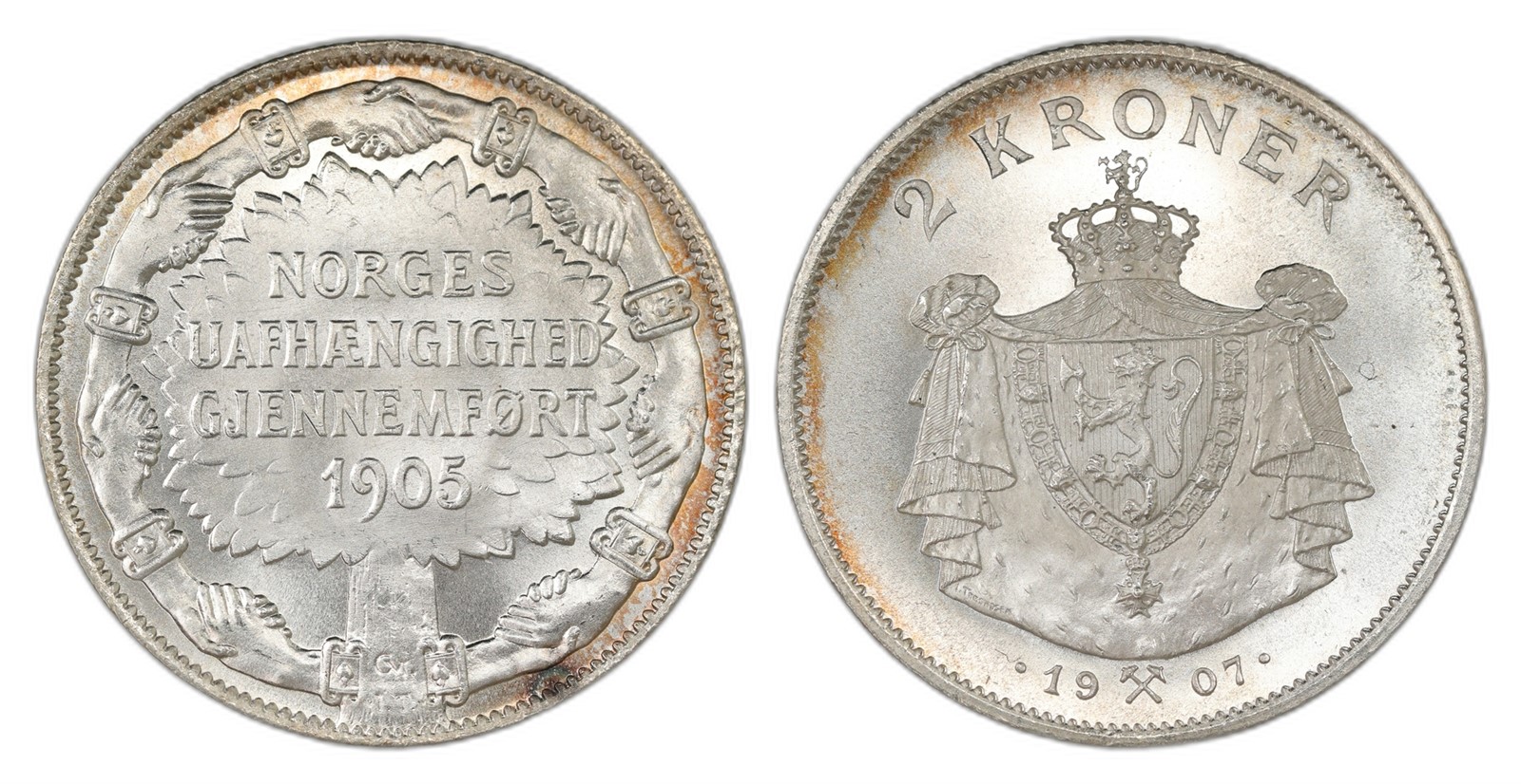Norway. Haakon VII. 2 Kroner 1907. Kv 0.