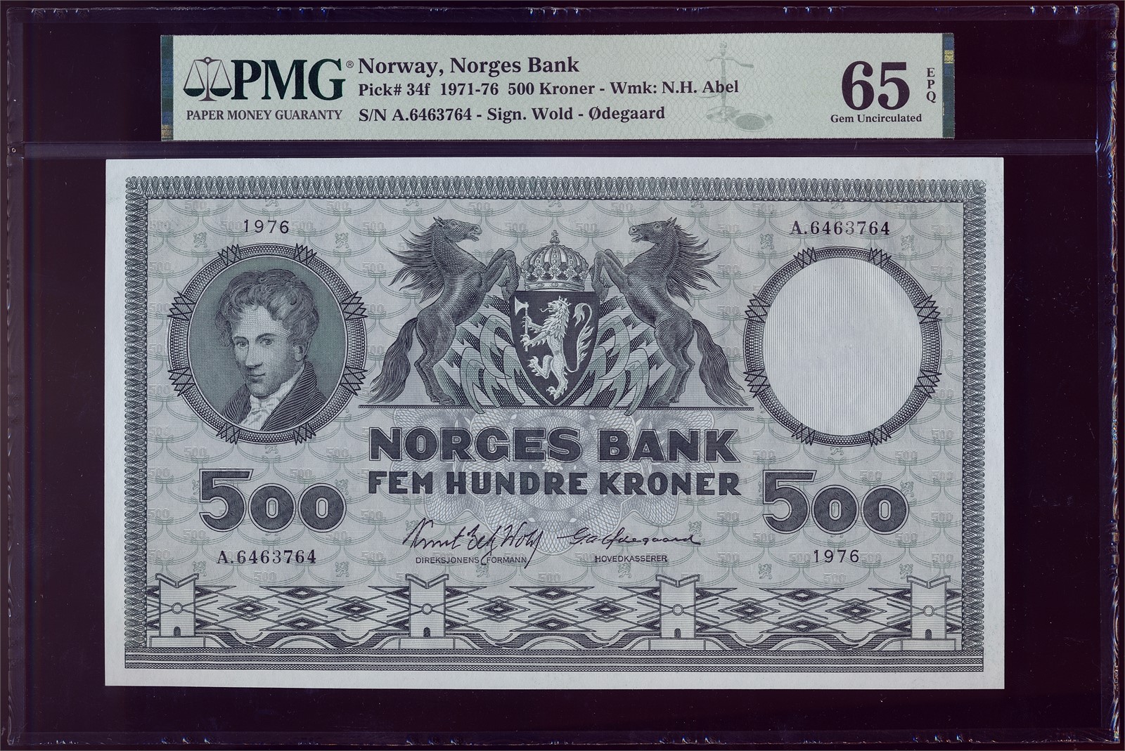 500 Kroner 1976-A. PMG 65EPQ.