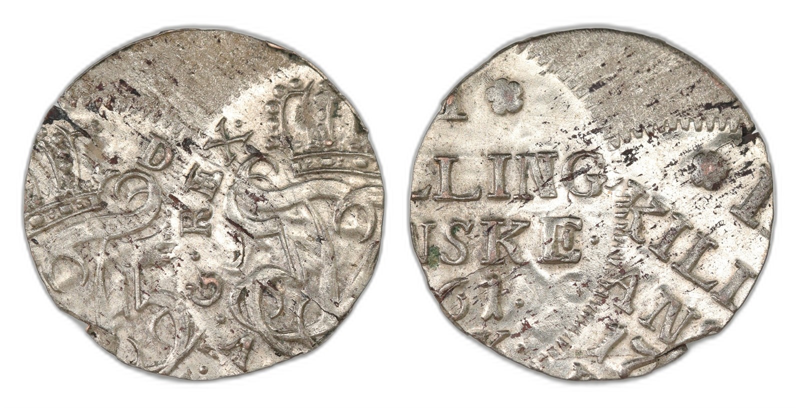 Norway/Denmark. Frederik V. 2 Skilling 1761-HSK Double struck. Kv 0/01.
