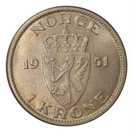 1 Krone 1951 UH kv 0