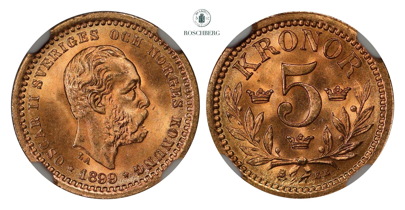 SWEDEN. 5 Kronor 1899 NGC MS67