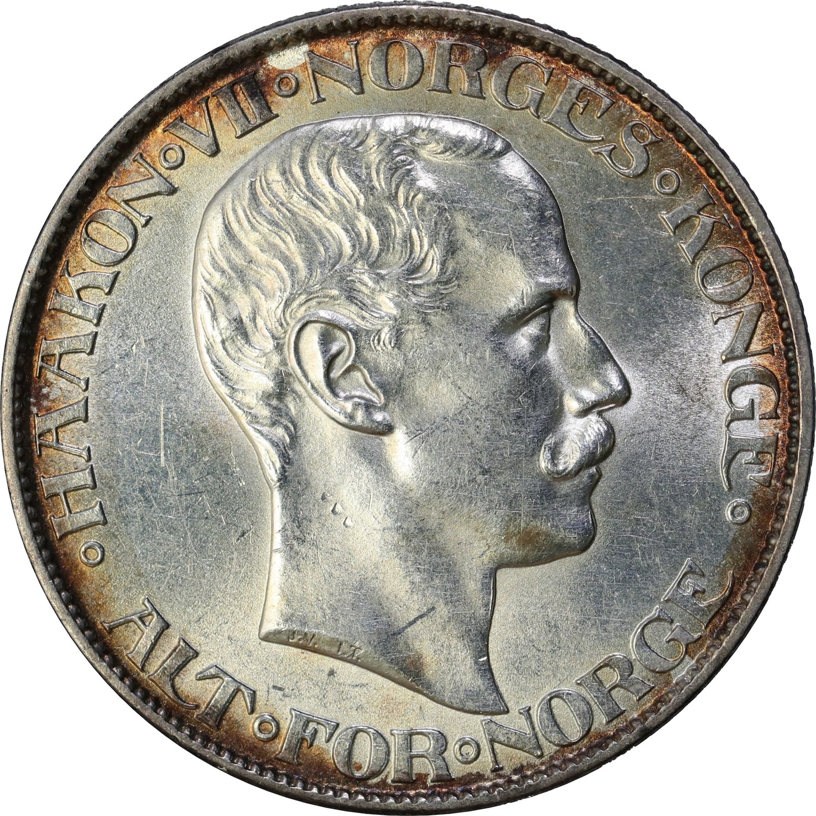 NORWAY. Haakon VII. 2 Kroner 1908 Kv 0/01 (UNC)