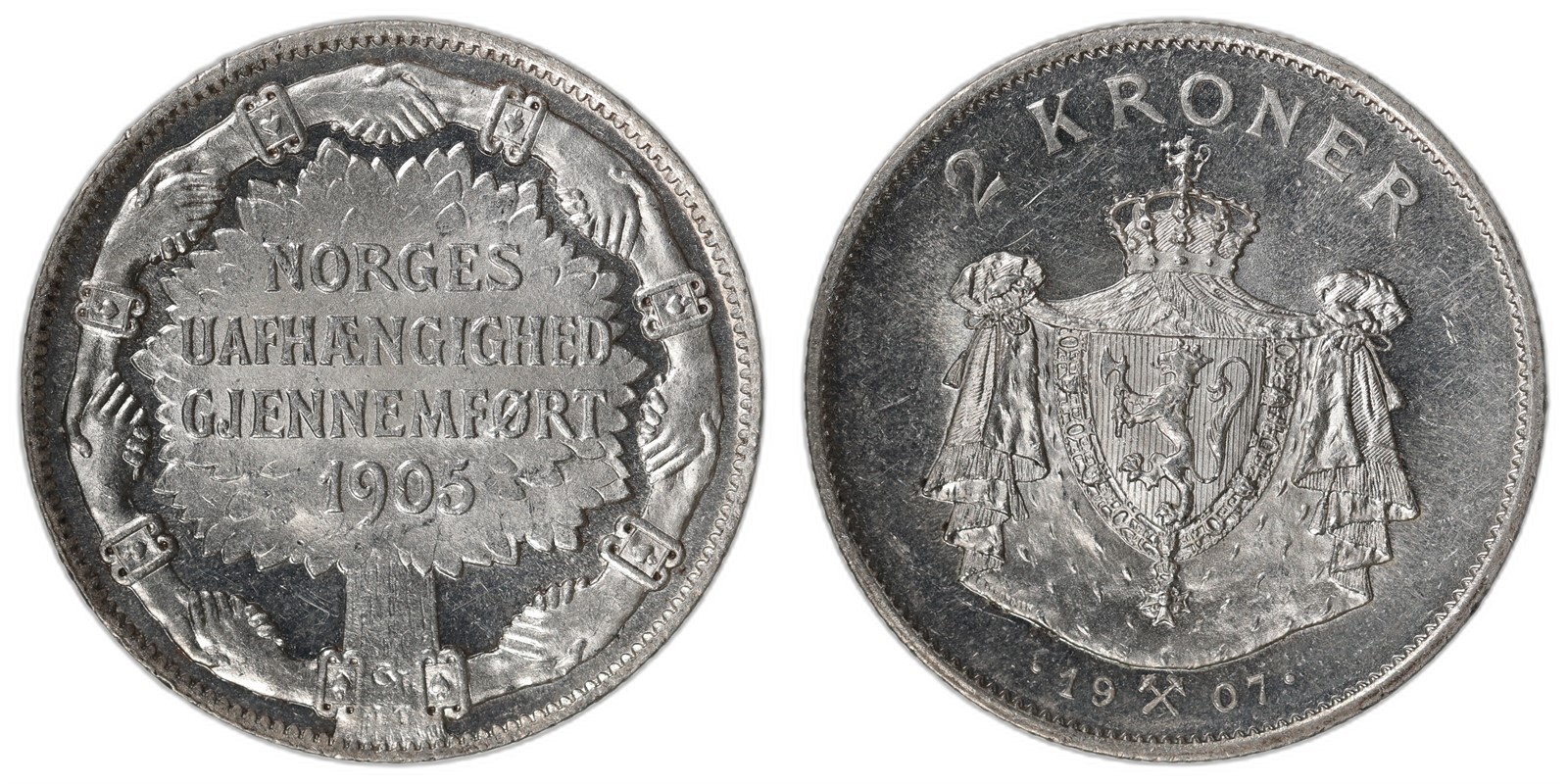 NORWAY. Haakon VII. 2 Kroner. 1907. Kv 0/01 (UNC).