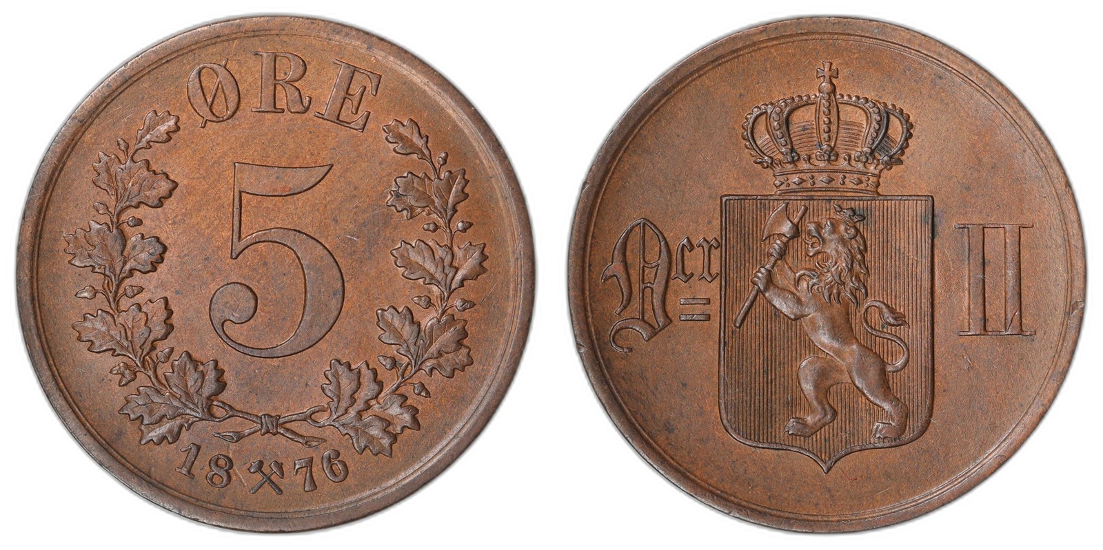 NORWAY. Oscar II. 5 Øre 1876. Kv 0 (UNC).
