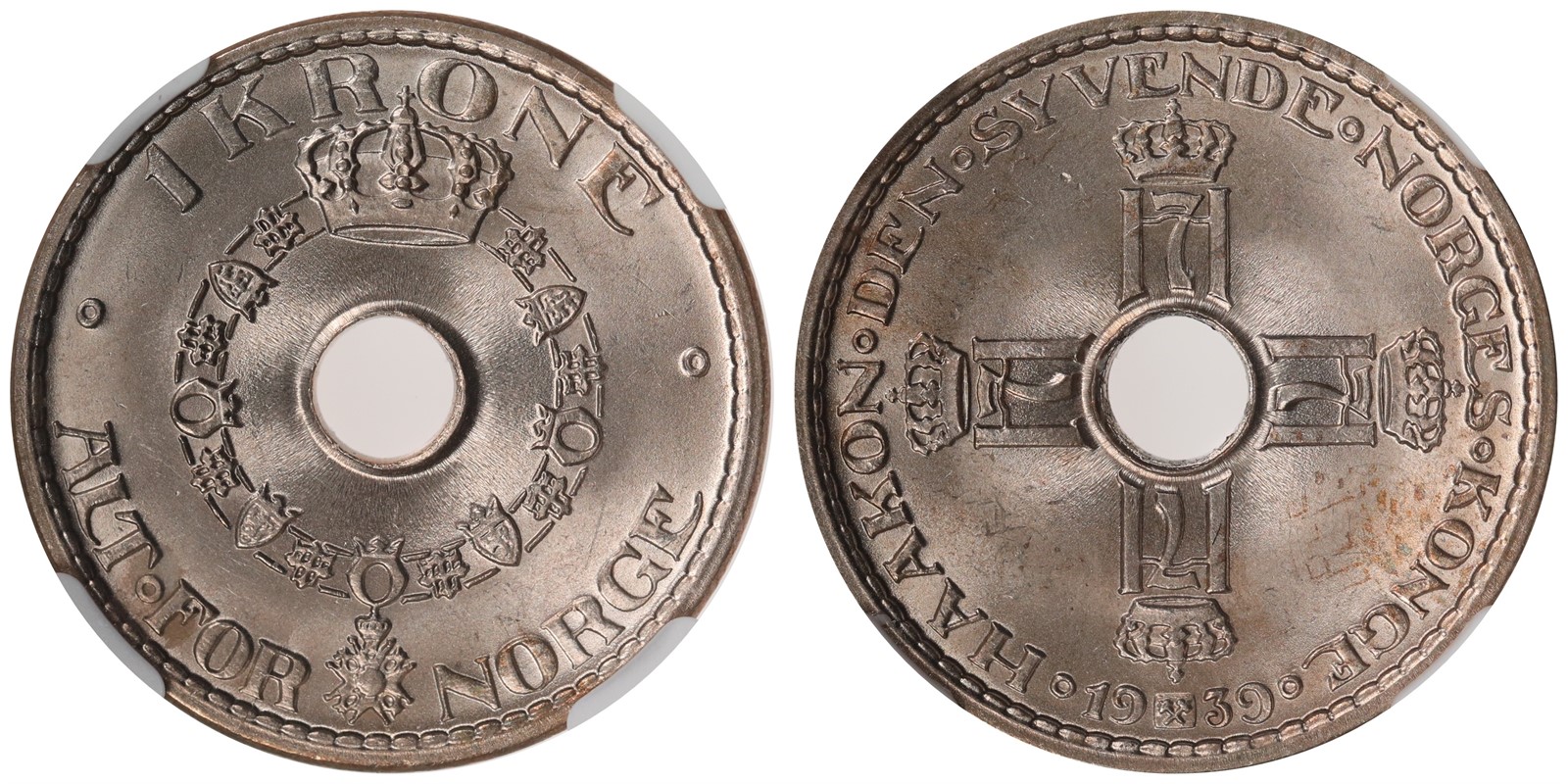 NORWAY. Haakon VII. 1 Krone. 1939. NGC MS65.