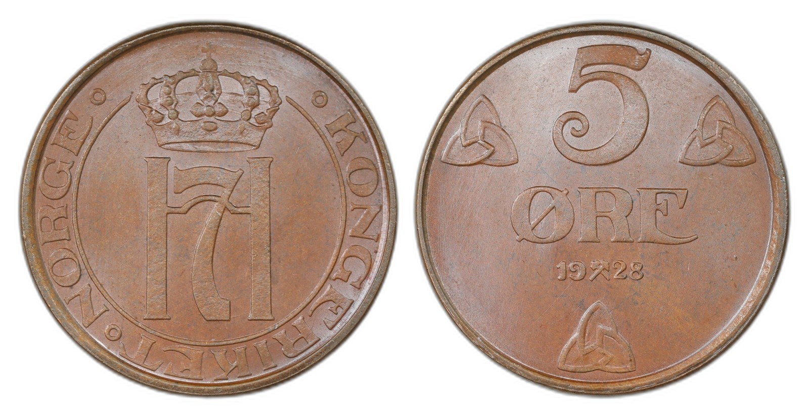 Norway. Haakon VII. 5 Øre 1928. Kv 0.