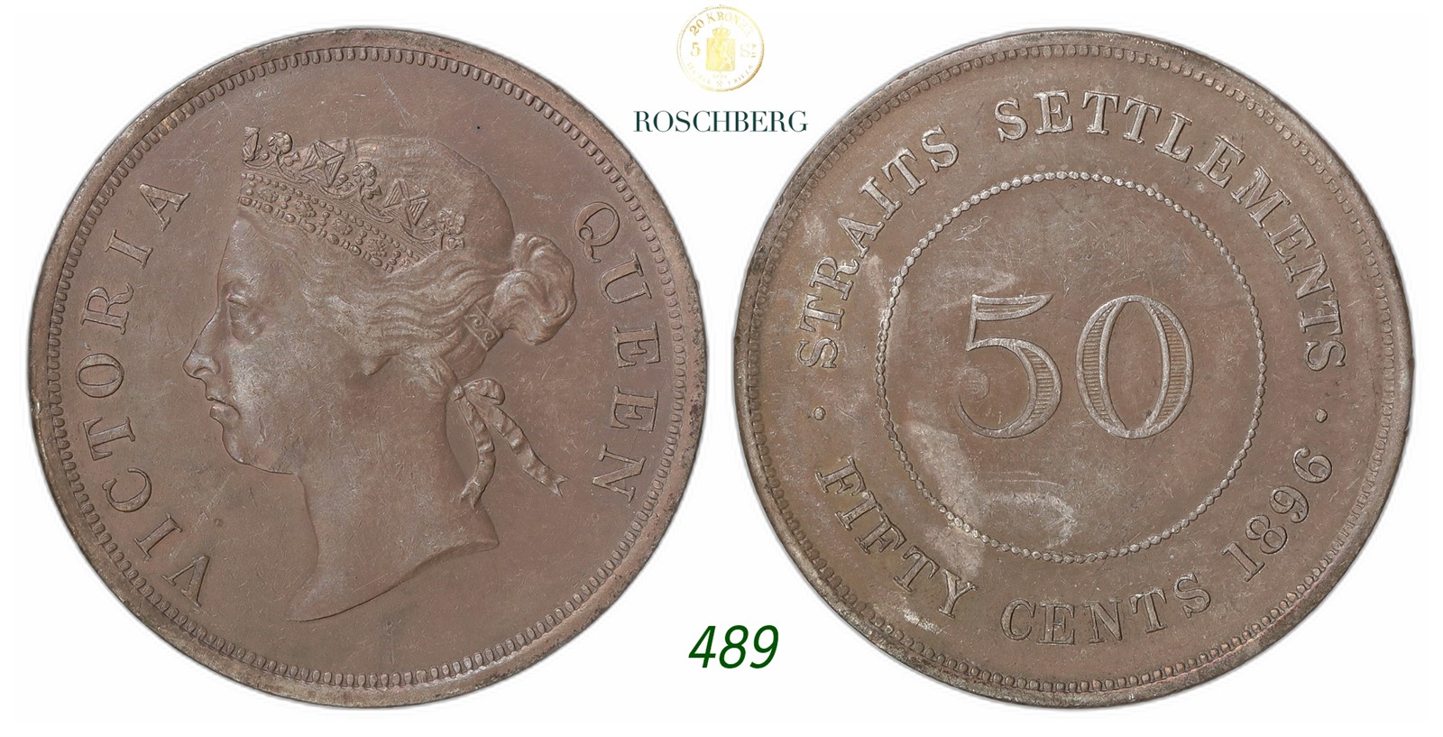 STRAITS SETTLEMENTS. Victoria. 50 Cents 1896.