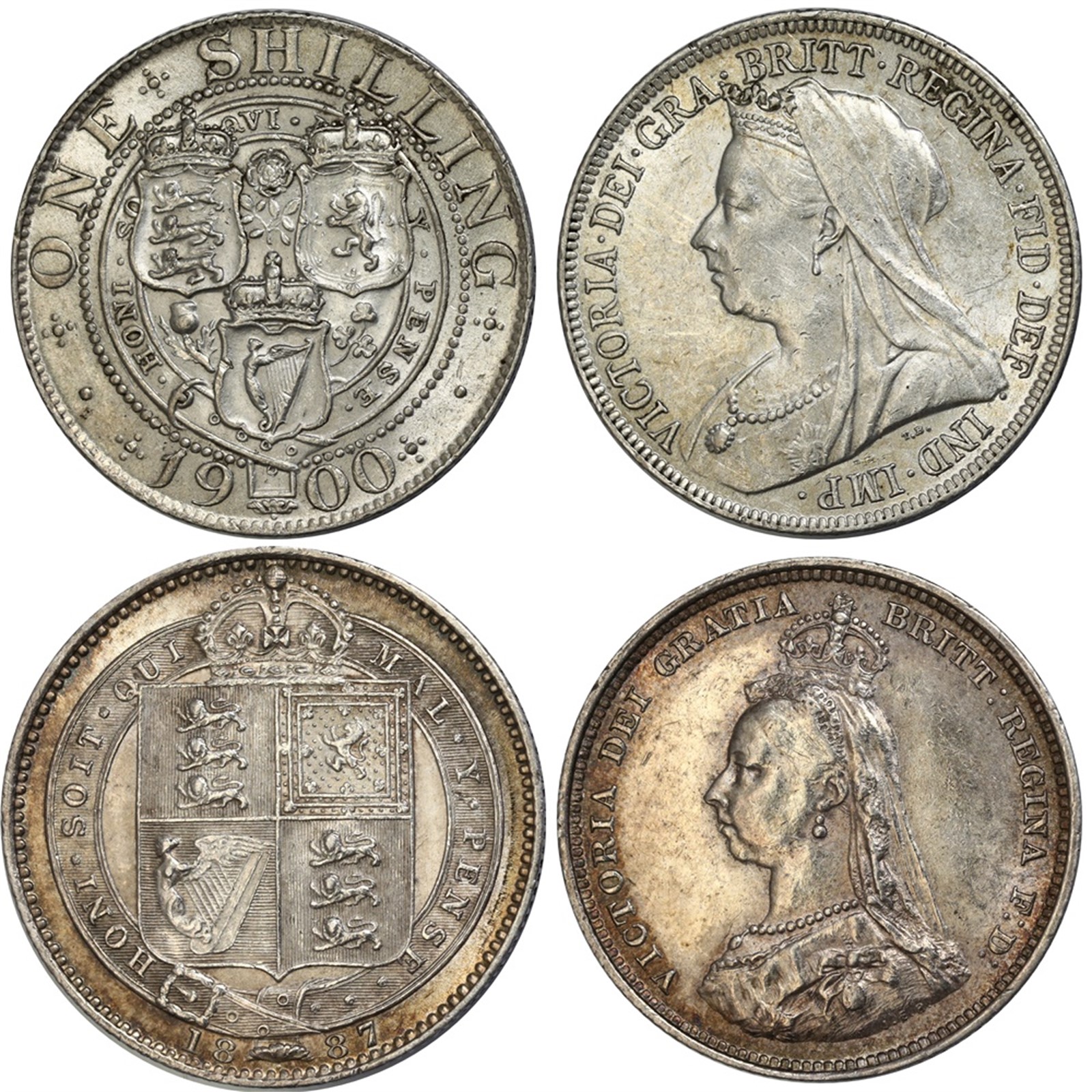 GREAT BRITAIN. Shilling 1887 and 1900 UNC