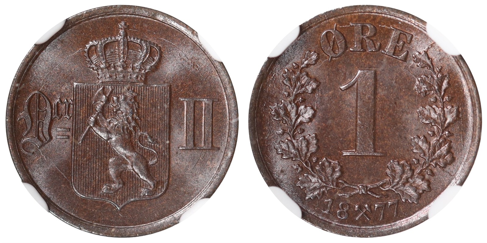 NORWAY. Oscar II. 1 Øre 1877. NGC MS66BN TOP POP.