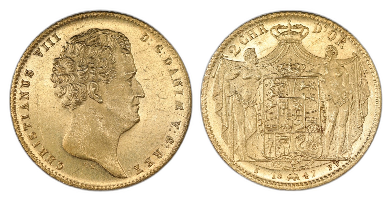 Denmark. Christian VIII. 2 D'or Gold 1847- FF. Kv UNC.