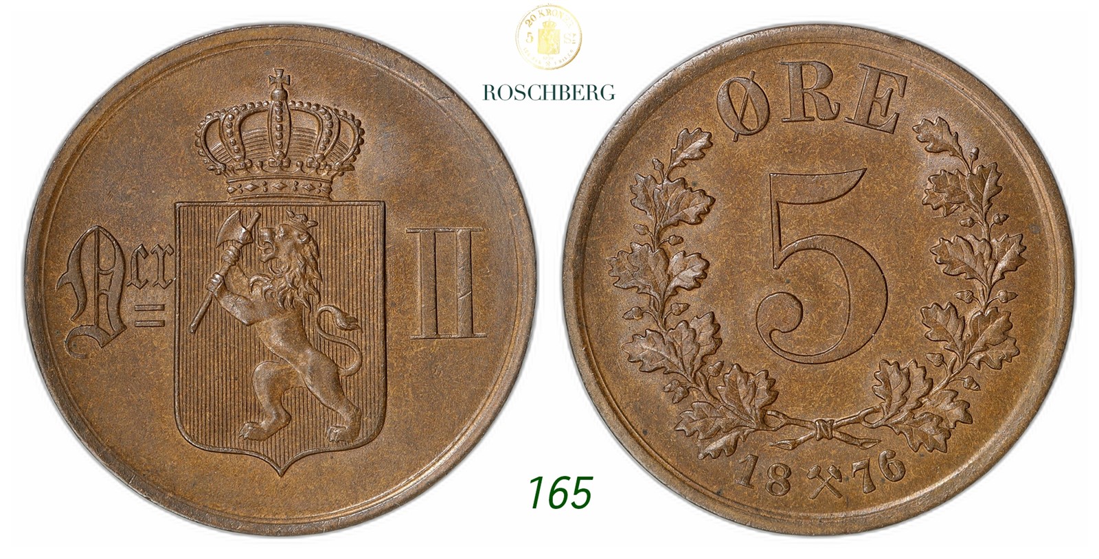 NORWAY. Oscar II. 5 Øre 1876.