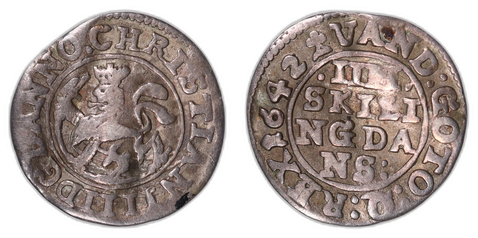 NORWAY. Christian IV. 4 Skilling. 1642. Kv 1 (VF).