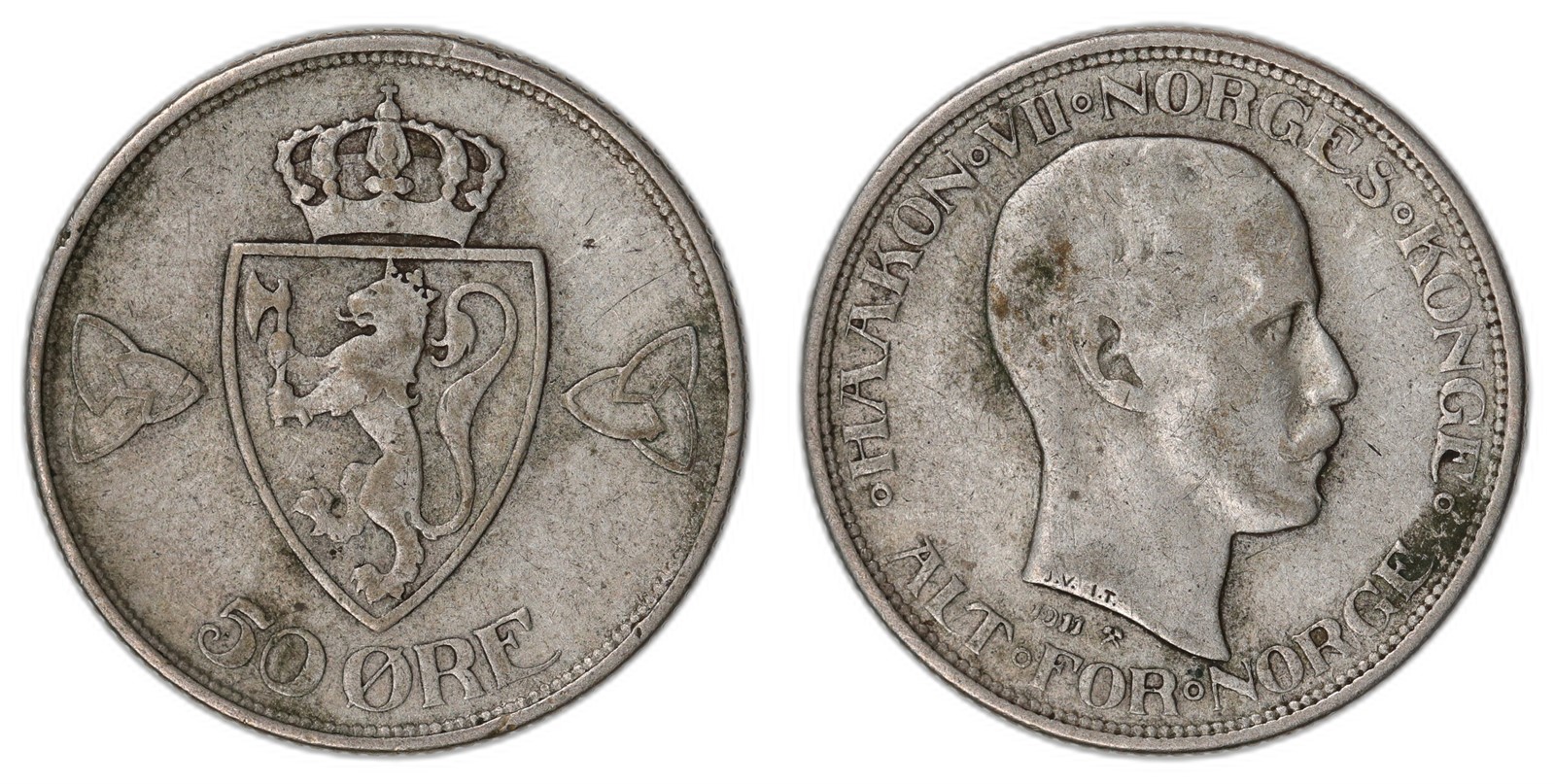 NORWAY. Haakon VII. 50 Øre. 1911. Kv 1 (VF).
