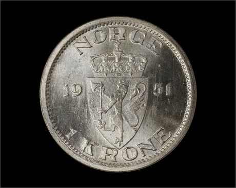 1 Krone 1951 Uten Hull PRAKT
