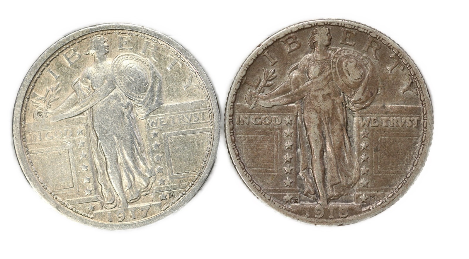 USA Quarters 1917 and 1918 S VF
