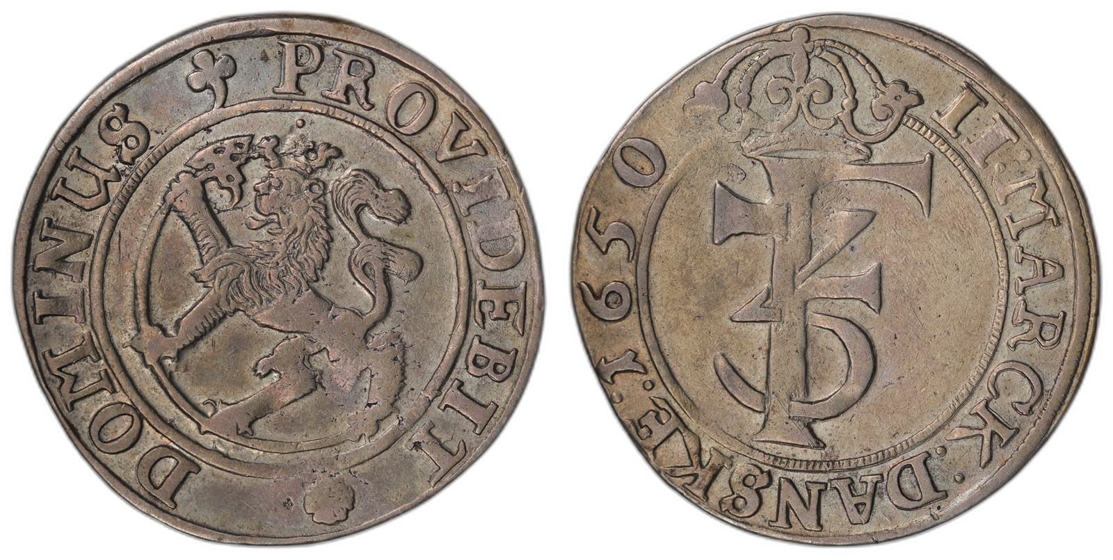 NORWAY. Fredrik III. 2 Mark 1650. Kv 1+ (VF).