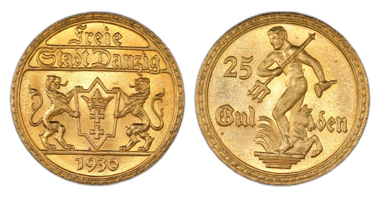 Danzig. Republic. 25 Gulden Gold 1930. Kv UNC.
