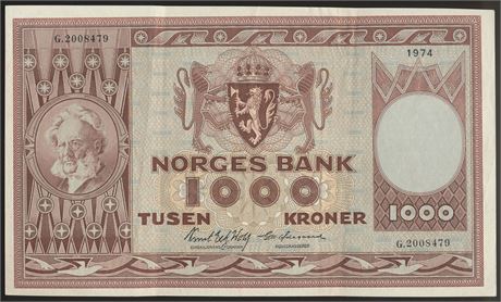1000 Kroner 1974 G Erstatning Kv 1+