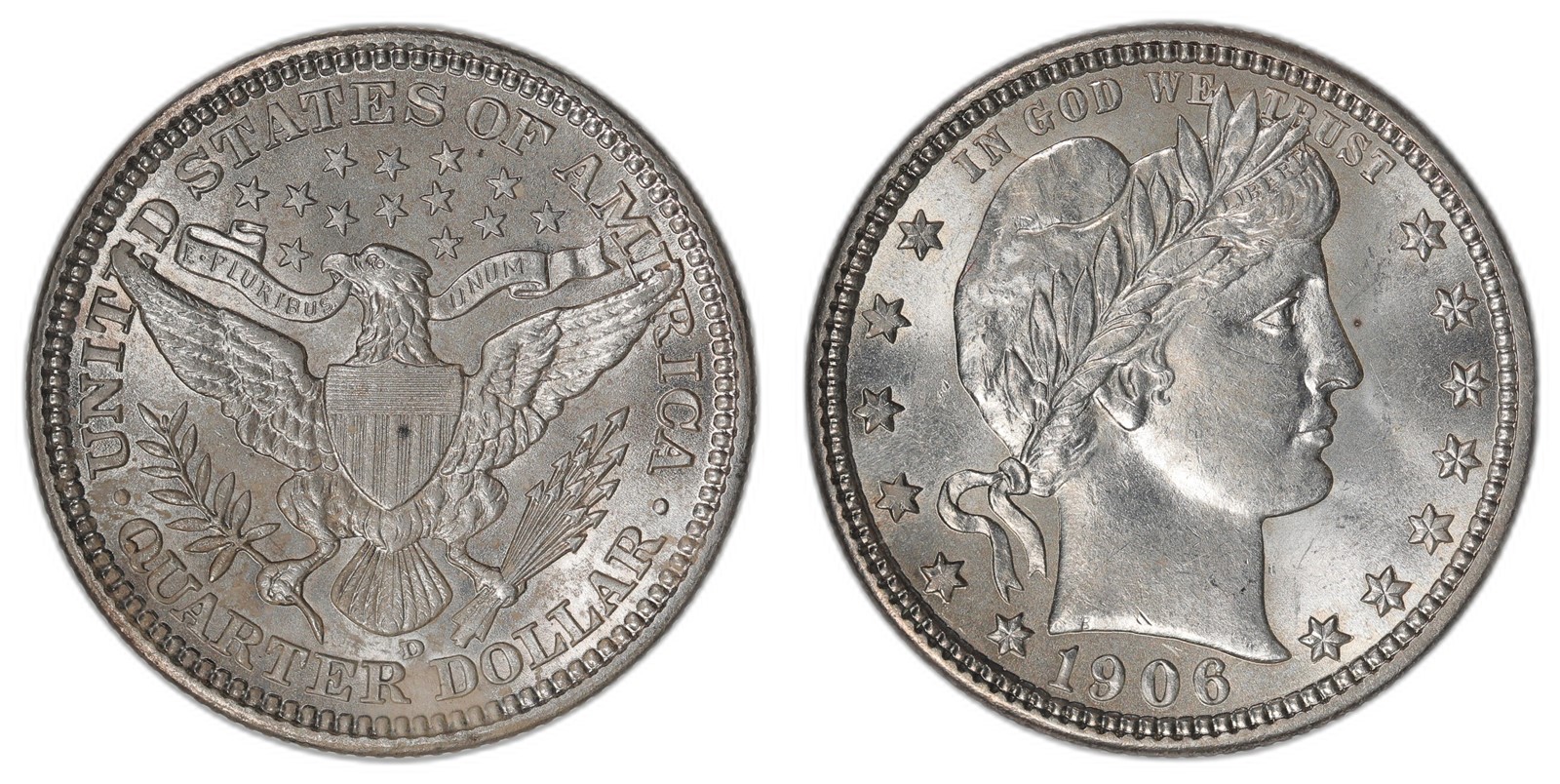 USA. 25 Cents (quarter). 1906-D. UNC.