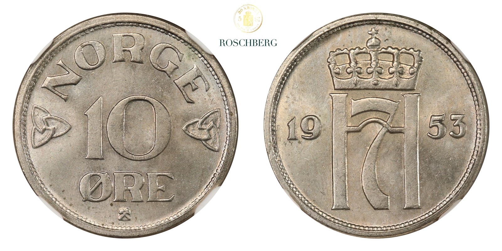 Norge 10 Øre 1953 NGC MS66