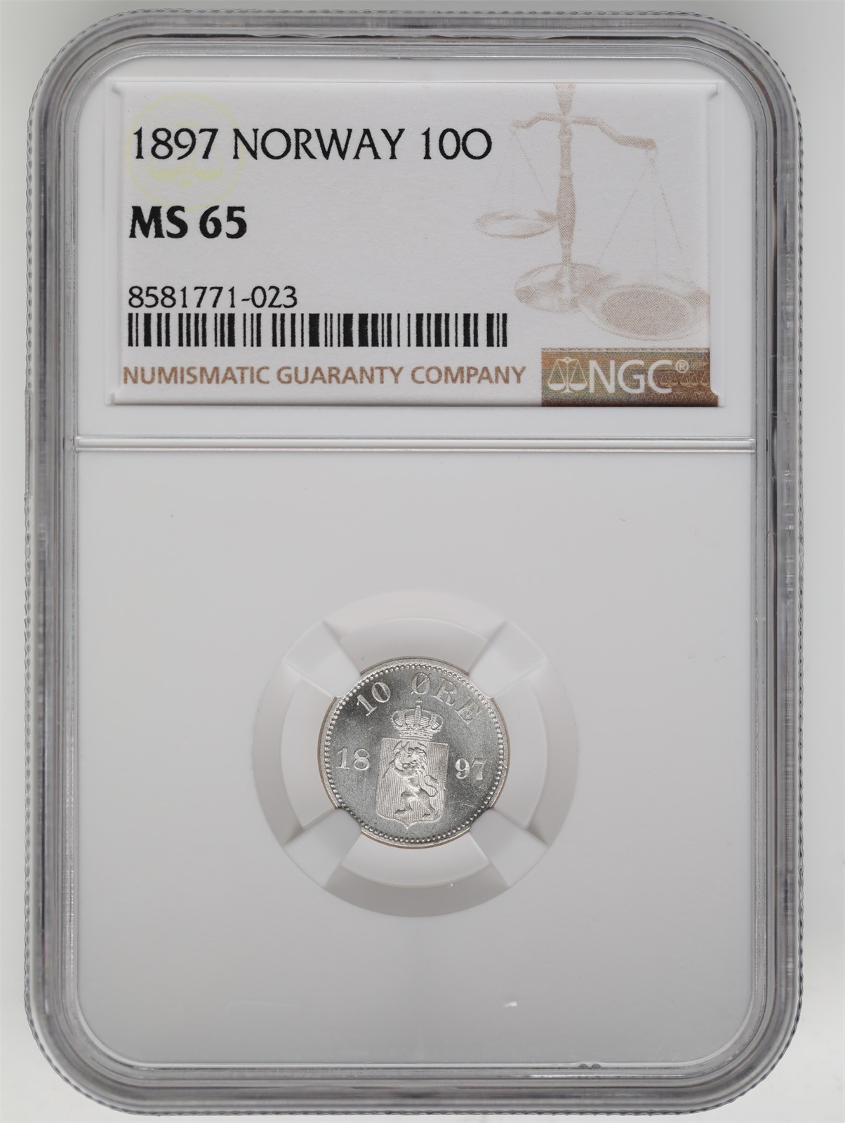 NORWAY. Oscar II. 10 Øre 1897. NGC MS65.